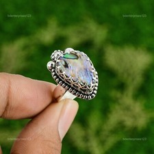 Natural Abalone Shell Gemstone Statement Adjustable Ring 925 Silver For Women