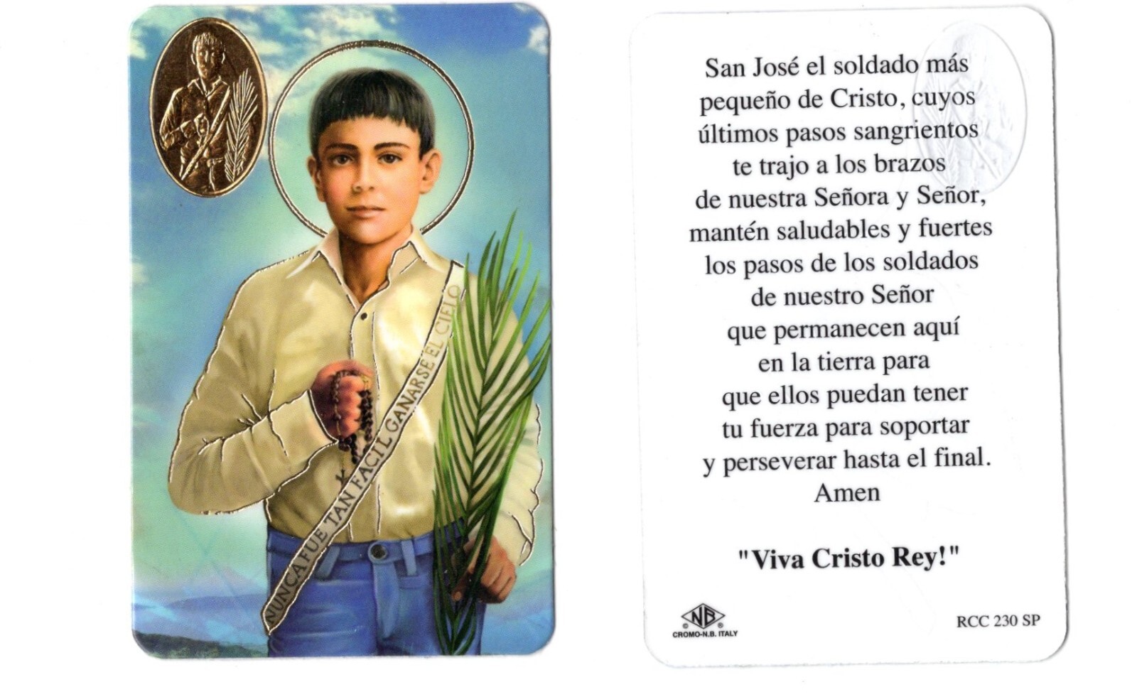 Tarjeta Santa Oración a San José Luis Sánchez del Río - Stock Plástico RCC230S
