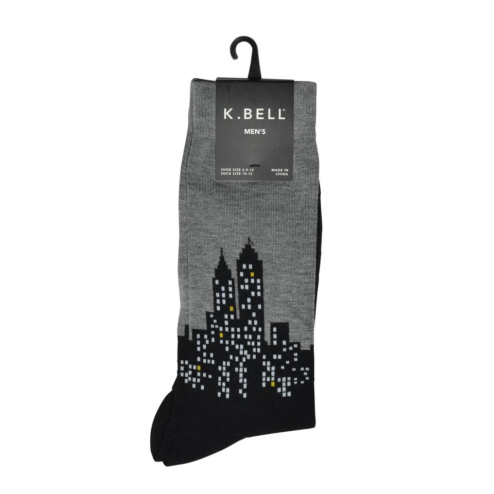 Men's City Lights Crew Socks with arch support-Celebrate Urban Night Life - Image 2 of 2
