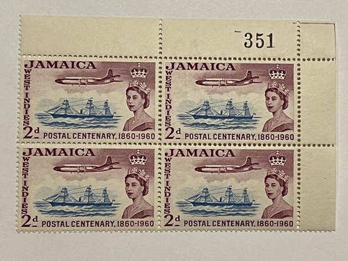 1960 JAMAICA STAMPS PLATE BLOCK #178 WITH TABS MINT MNH OG WEST INDIES CENTENARY - 第 1/2 張圖片