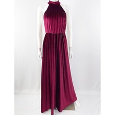 ASOS Red Velvet Maxi Dress Size 4 Pleated Sleeveless Halter Gown Formal Royal