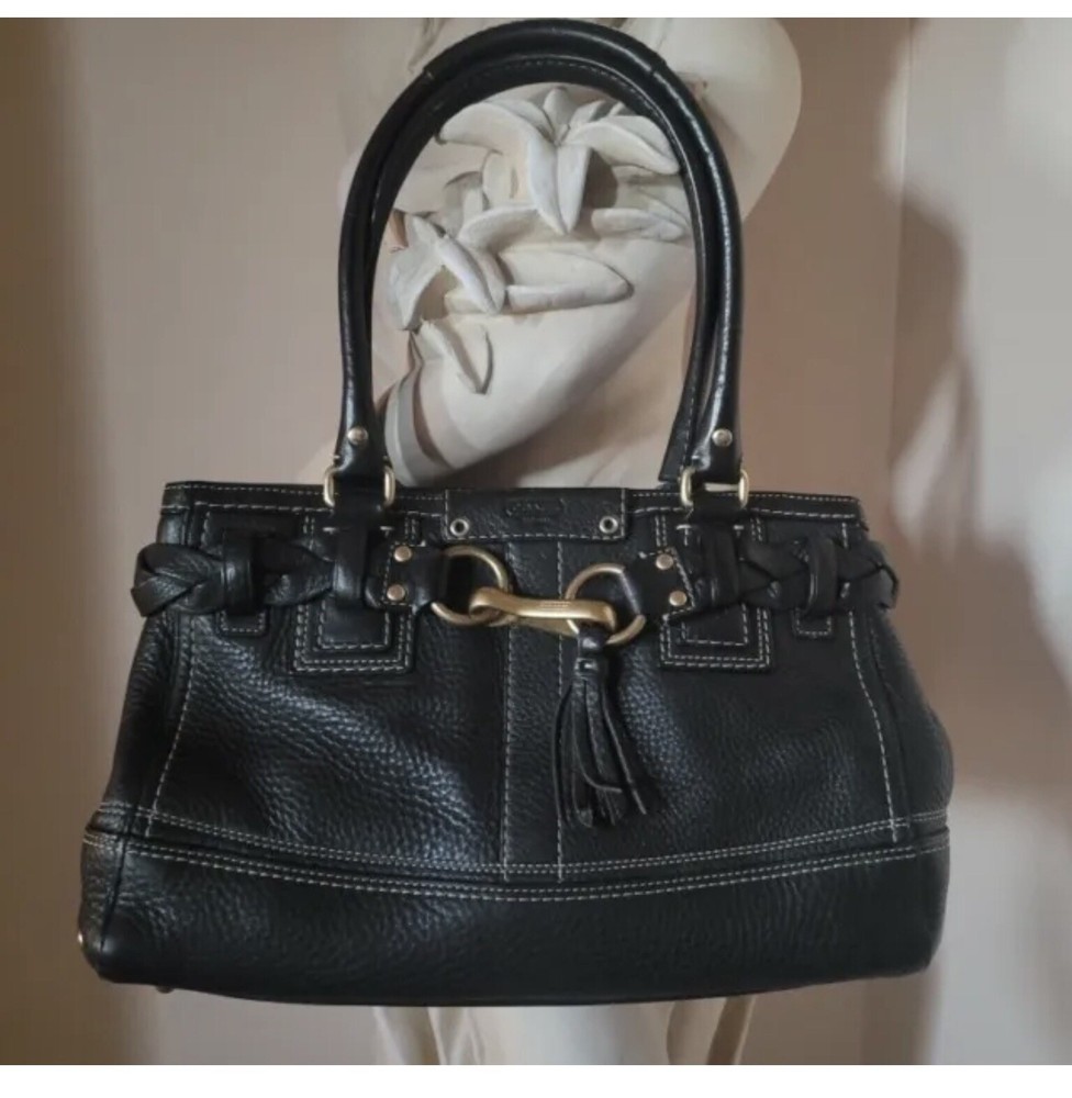 COACH Leather PURSE J0693-10212 PEBBLED BLACK SATCHEL BAG 380 $ PURSE