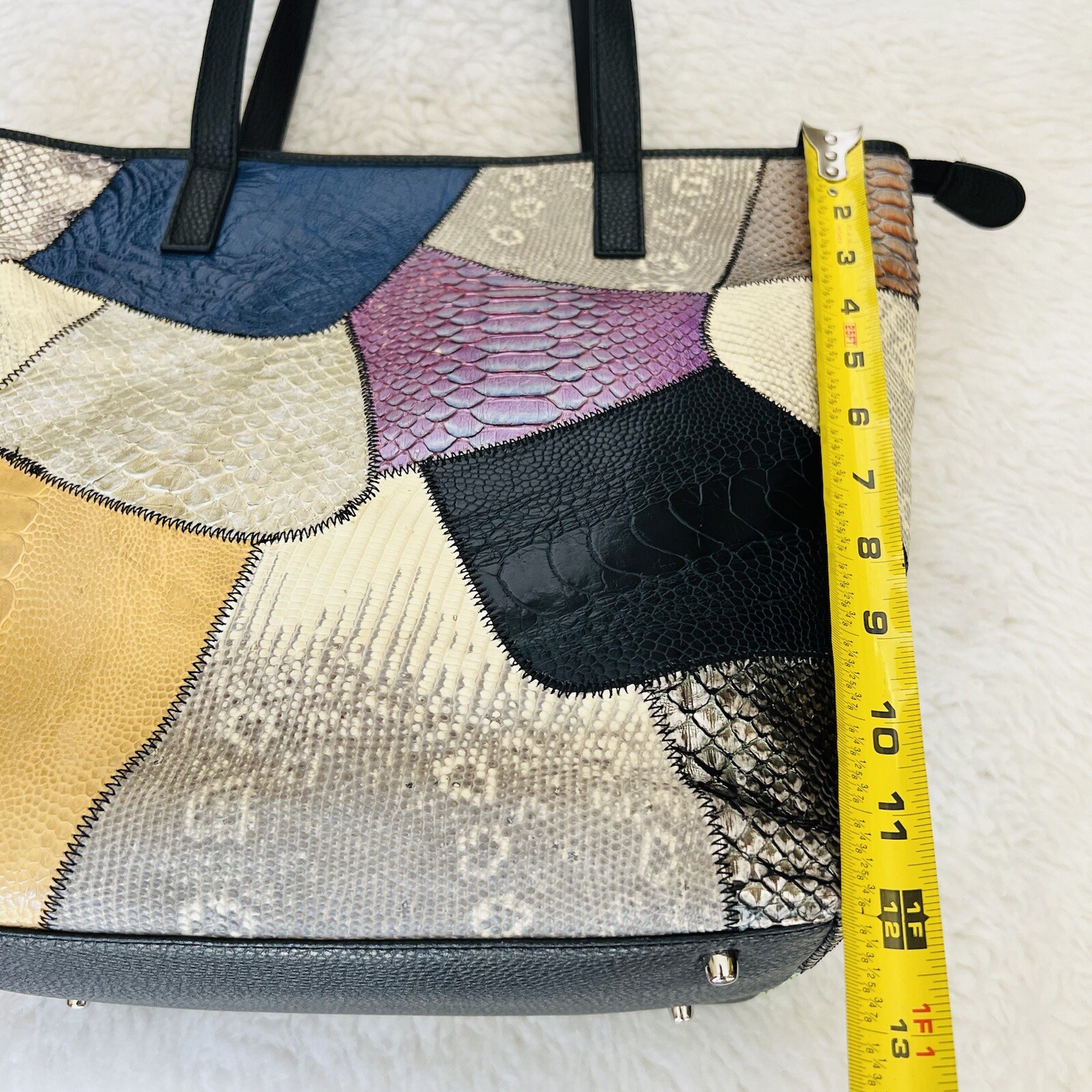 Vintage Python Snake Skin Leather Patchwork Shoul… - image 17