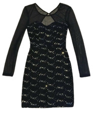 Sheer Long Sleeve Sequin Midi Dress Zipper Ladies Casual Navy Blue Junior 3 New