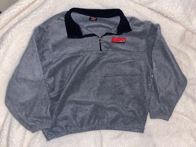 ESPN Quarter Zip Fleece XL Grey Black Collar NCAA NFL NBA NHL Jordan Sports