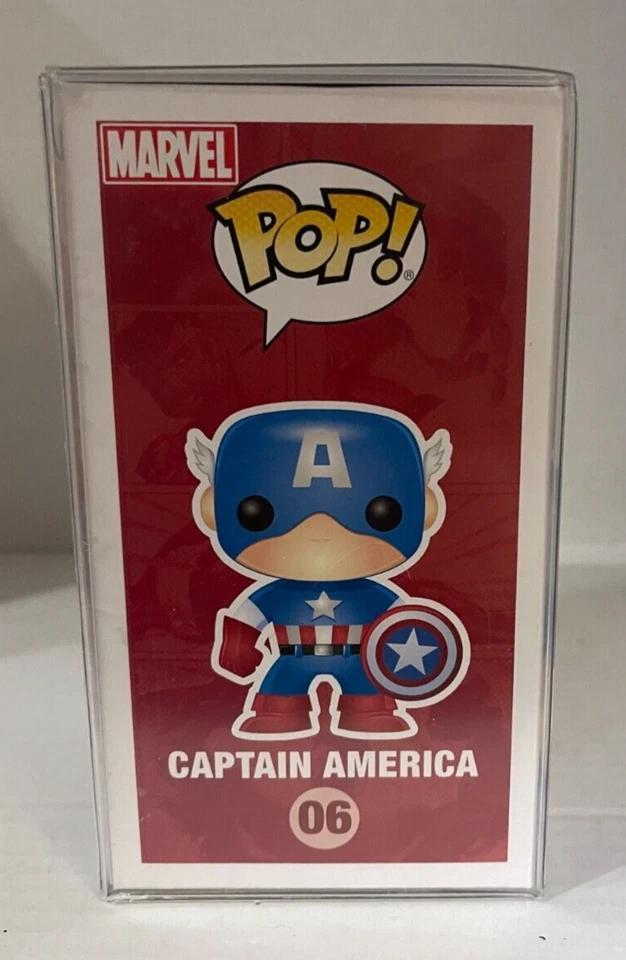 FUNKO MARVEL POP CAPTAIN AMERICA BOBBLE HEAD FIGURE #06 in Plastic Protector - Image 2 of 4