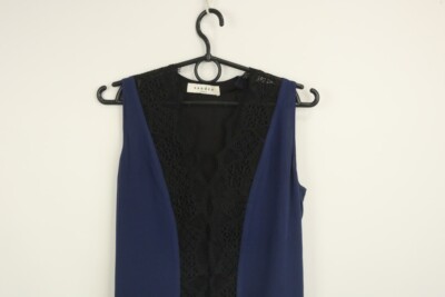 sandro embroidered mesh detail dress Sandro Long Shiny Mesh Dress - Navy Blue