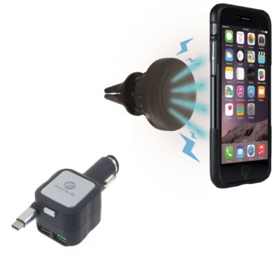 4.8Amp Retractable Charger w Air Vent Magnetic Car Mount for USB-C Phones