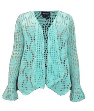 Ashro Mint Scallop Trim Open Front Crochet Jackets Women