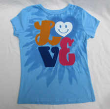 ❤ CRAZY 8 girls LOVE blue shirt L 10 12 heart short sleeves sparkle
