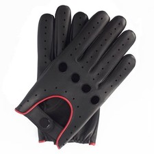 NEW REAL SOFT LEATHER MENS QUALITY DRIVING GLOVES STYLISH BLACK RED STRIPE 507