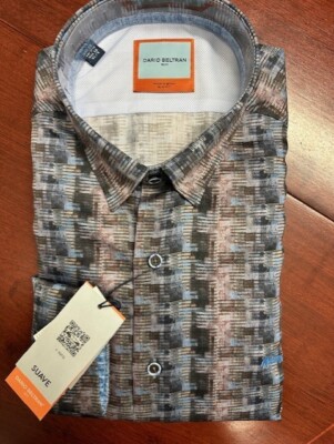 Mens Dario Beltran Long Sleeve  Multi Colour Shirt  size XL Slim Fit