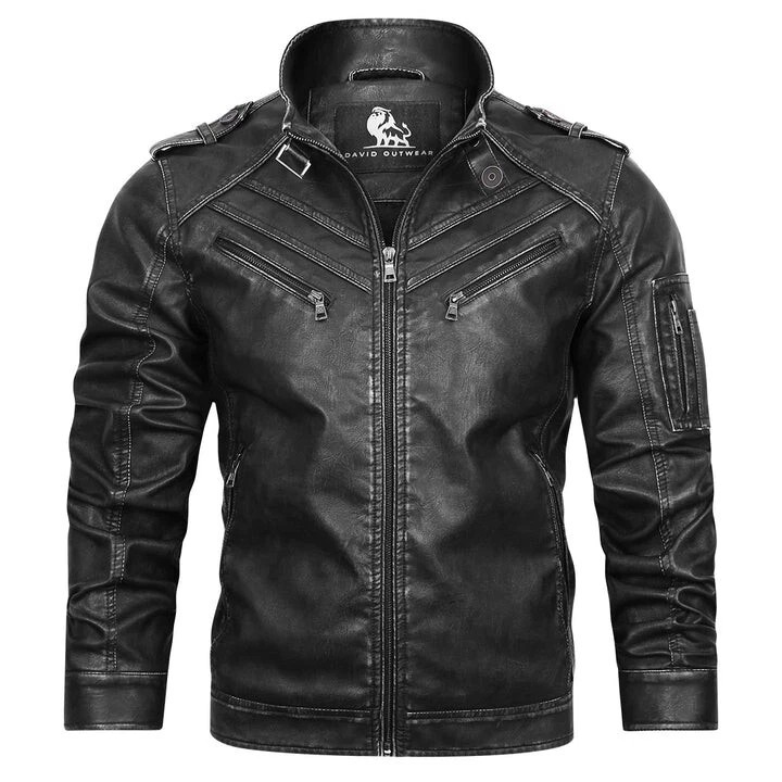 DAVID OUTWEAR ENGINE LIGHT LEATHER JACKET (Black) | eBay