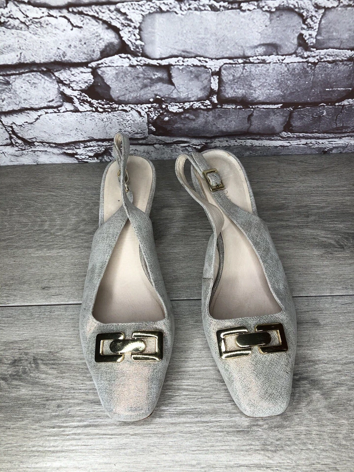 Donald J Pliner Beige Metálico Selma 2 Zapatos de salón Cuero Mordida de caballo Mujer 10M Foto 4 de 4