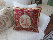 Amazing Aubusson style Needlepoint Pillow w Ornate French Pattern Scrolls Roster