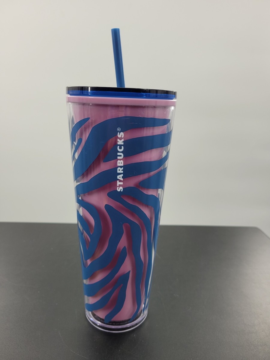 Starbucks Zebra Stripe Pink Blue 24oz Tumbler Cup Summer