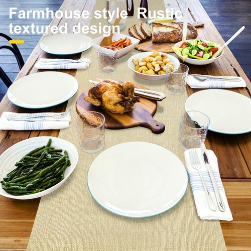 Versatile 72'' Wipeable Table Runner in Rustic Beige - Perfect for All Seasons - Picture 4 of 9