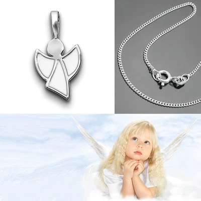 FACHHANDEL-DIREKT Taufkette Schutz Engel Anhänger weiss emaillierte Flügel mit Kette Silber 925
