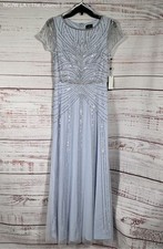 NWT Women's Adrianna Papell Beaded Long Dress In Light Blue Size 2 Retail 229