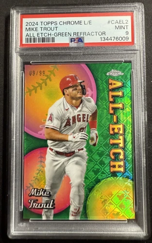 2024 Topps Chrome Logofractor All Etch Green Refractor Mike Trout #CAEL2 PSA 9