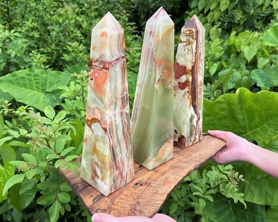 JUMBO 12'' Green Onyx Obelisk (4-Sided Crystal Tower, Green Onyx Tower)