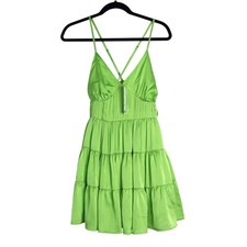 URBAN OUTFITTERS Satin Peasant Mini Dress NWT Green Smocked Women's M
