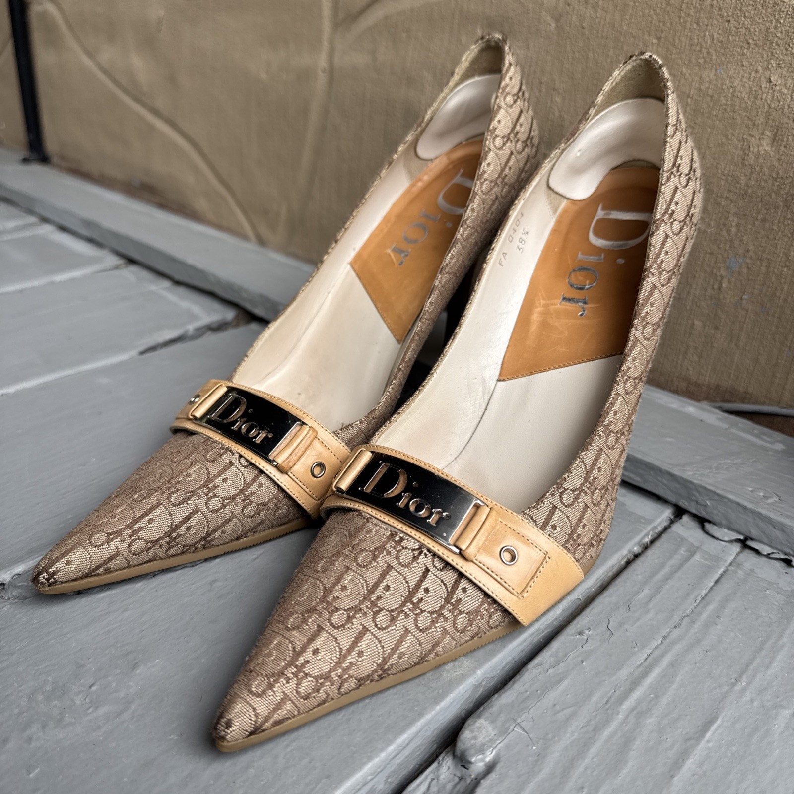 Dior by Galliano 2000s Diorissimo Monogram Leather Trim Buckle Pump Heels