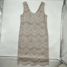 Damianou Size Large Beige Silver Metallic Sleeveless Great Gatsby Flapper  Dress