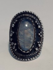 Solid 925 Sterling Silver Rainbow Moonstone Oval Boho Statement Ring Artisan