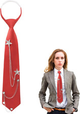 Black Tie for Women Girls Pre-Tied Womens Tie with Metal Chain Accessories Adjus