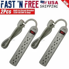 2x 3 FT 6 Outlets Built-in Safety Circuit Breaker Angle Plug AC Wall Power Strip