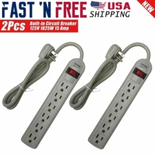 2x 3 FT 6 Outlets Built-in Safety Circuit Breaker Angle Plug AC Wall Power Strip