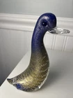 Vintage Murano Glass Duck Figurine Blue Gold Aventurine Bullicante Italy w Label