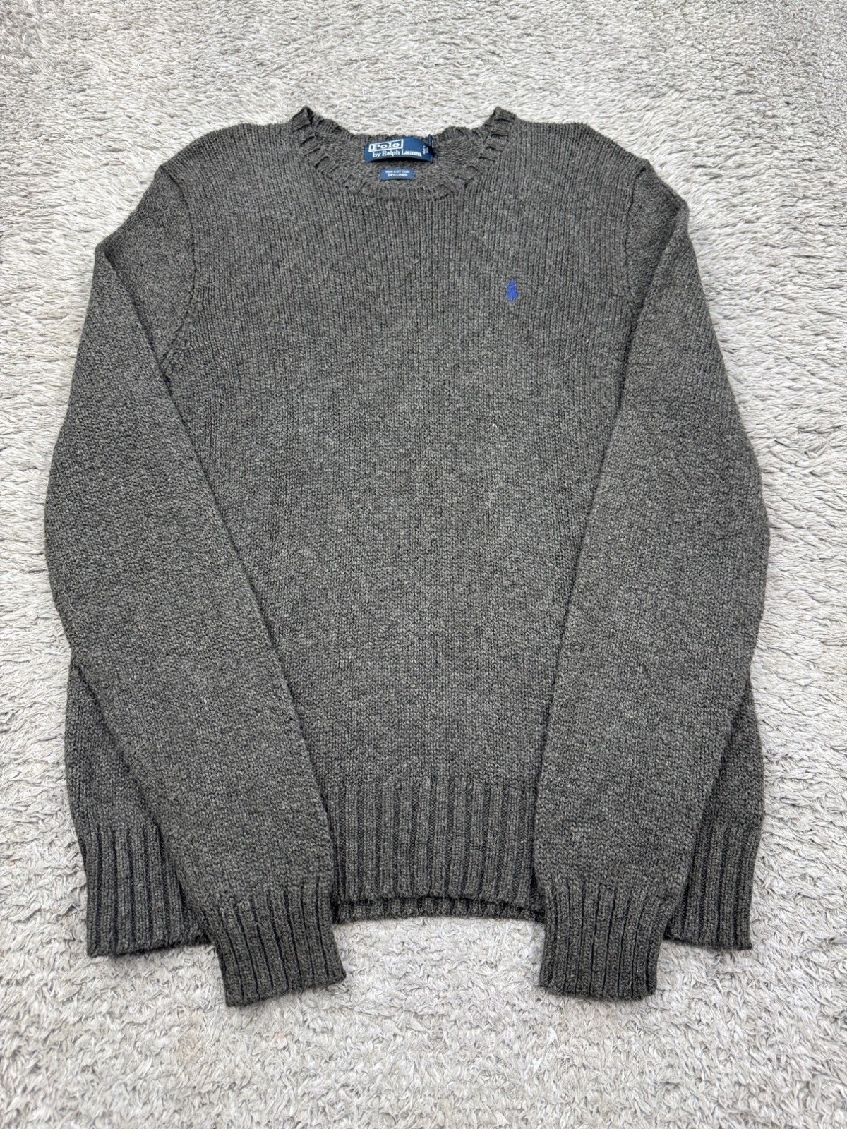 Polo Ralph Lauren Sweater Men XL Charcoal Gray Linen Blend Ribbed Pullover Vtg