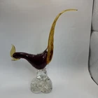 VTG 1950s Murano Art Glass Red and Amber Pheasant Bird Figurine Sculpture 13 in