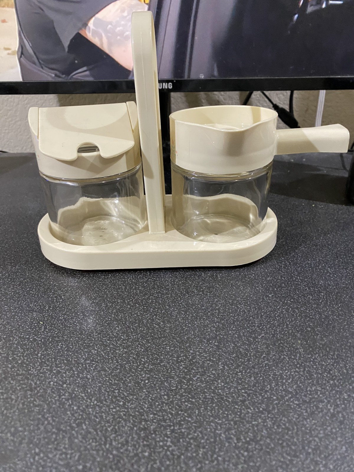 Gemco Corning Ware Corelle Forever Yours Cream Sugar Caddy W/Lids - NO Spoon