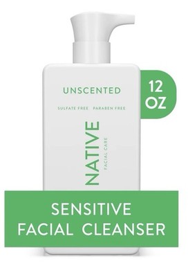 Native Sensitive Facial Cleanser Unscented Sulfate-Free Paraben-Free 12 fl oz