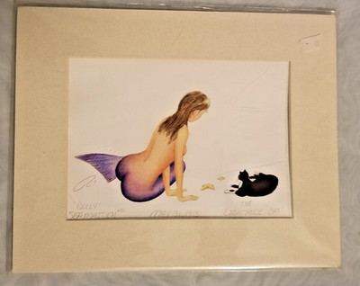 The lighthouse cat Dolly sea maiden #32 by Robert Kline Watercolor artwork 