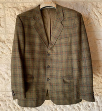 Vintage pure wool soft tweed Windowpane green hunting jacket blazer 46R 46L XL