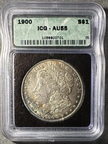 1900-P Morgan Silver Dollar ICG AU55 Toned Rim $1 US Coin