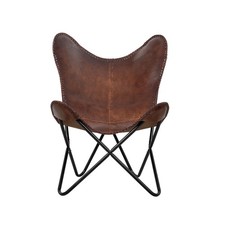 Vintage Brown Leather  Arm Butterfly Chair  Genuine Tan Leather Butterfly C...