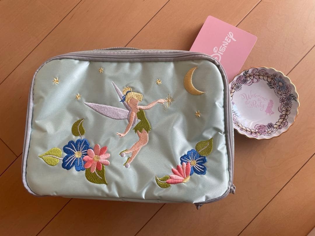 Disney Tinkerbell & Rapunzel Embroidery Vanity Pouch Pastel Green
