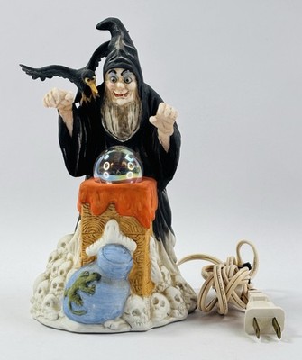 VTG 1989 Disney Snow White Wicked Witch Enesco Light Up Figurine Old Hag Raven