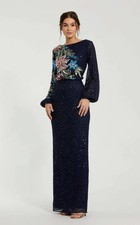 Mac Duggal Blue Midnight Embellished Floral High Neck Gown Dress Size 10 $598
