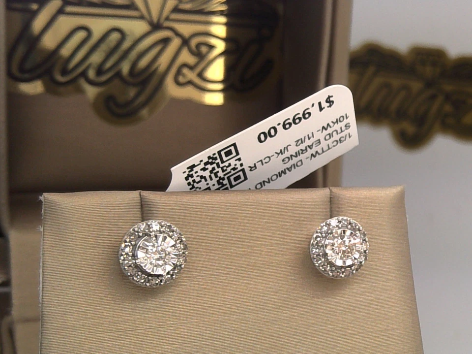 $2000- NATURAL DIAMOND HALO Pave CLUSTER STYLE Stud EARRINGS 10k WHITE GOLD! - Image 4 of 4