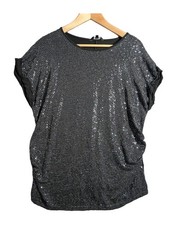 Peacocks Maternity Black Sequin Short Sleeve Top UK Size 10 Round Neck Party