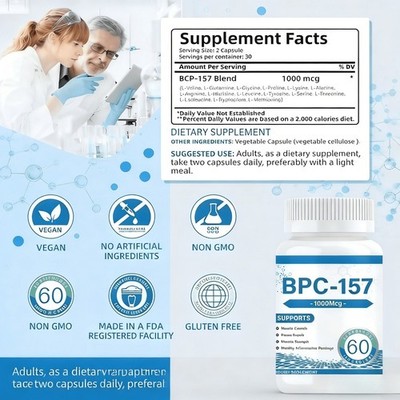 bpc 157 1000mcg High Potency 1000mcg Supplement for Muscle & Tissue Recovery Support,60  Caps