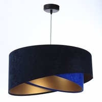 HäNgeleuchte HäNgelampe Stoff Ø 50 Cm Velours Optik E27 Blau Gold Verstellbar