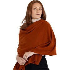 Velanio Womens 100% Cashmere Knitted Wrap Pashmina Shawl Scarf Travel Rust