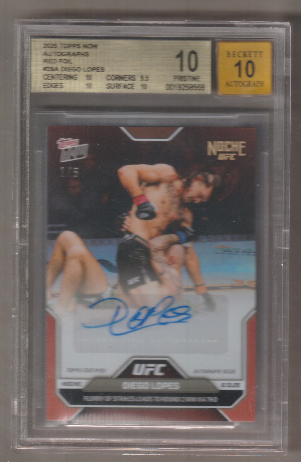 2025 Topps Now Diego Lopes Red Foil Auto 1/5 UFC BGS 10 #29A 010273